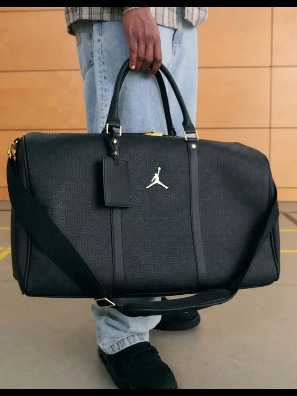 Jordan Black Embossed Travel Duffel with Signature Jumpman